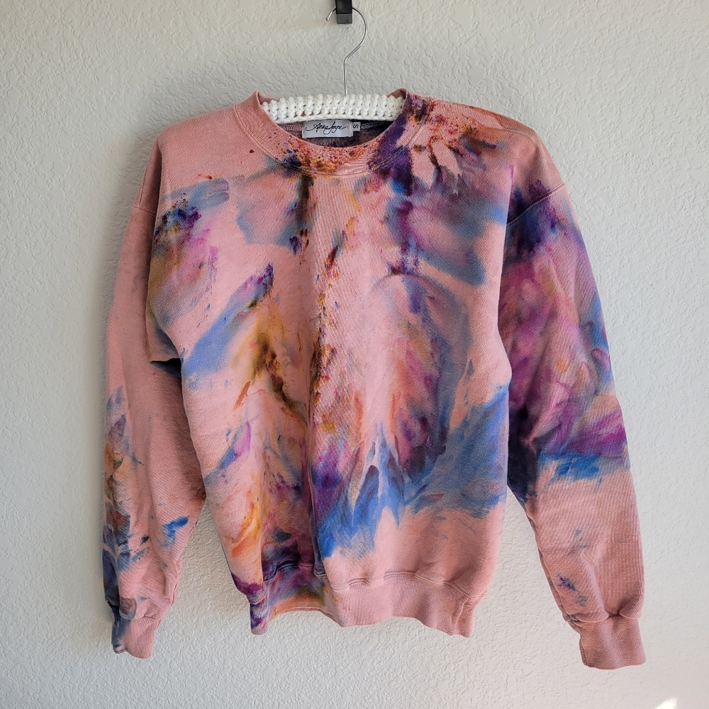 Anna Joyce Ice Dye Sweatshirt Cotton Pink Unisex Small